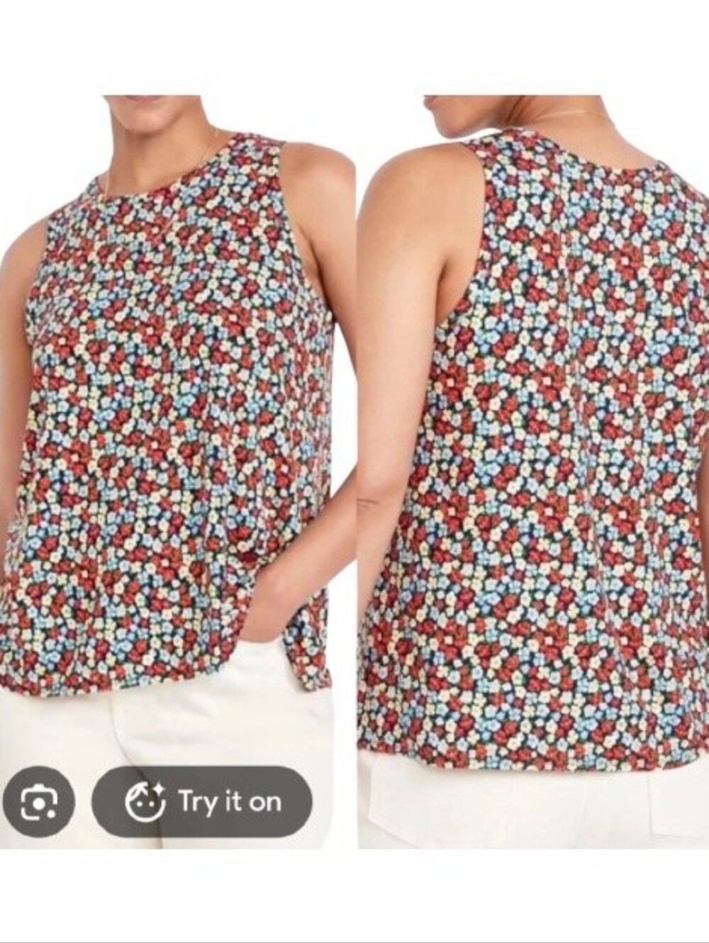 Old Navy Luxe Tank Top Multicolor Ditsy Floral Print 419012 Stretch Colorful